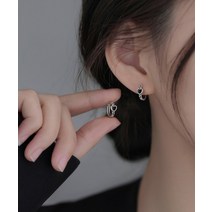 디아더컬러 실버925 미니 블랙 하트 원터치 링 귀걸이 DW_275