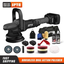 광택기 폴리셔 spta 18v 5inch 무선 자동차 듀얼 액션 15mm 궤도 가변 속도 연마 기계 4000mah 배터리 연마용, 연마기 세트 1, 220v-230v, 씨엔