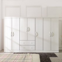 장인가구 클로이 S1 2800옷장세트(선반장+옷장+투서랍+반장), 화이트