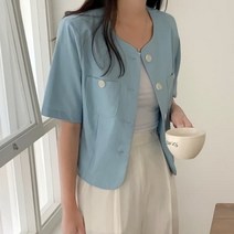 기타 바보사랑[디작소]여성 여름 데일리 엘디 노카라 반팔 자켓 재킷