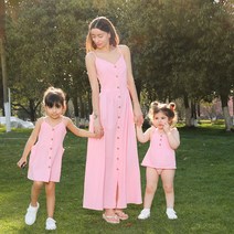 여름 원피스 맘 커플룩 패밀리룩 드레스 휴양지 가족 사진 촬영