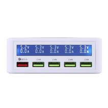 차량밧데리충전기 완속충전기 배터리 카스타터 밧데리 충전기 AIXXCO USB 빠른 충전기 40W 5 포트 LED 디스, 04 White_01 EU