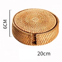 라탄테이블 테라스 베란다 야외용 카페 테이블 직조 등나무 컵 받침 세트 거치대 테이블 매트 플레이스매트 커피 차 컵 냄비 그릇 패드 유리 베이스 주방 액세서리 6 개, 20cm Set_S | ROUND
