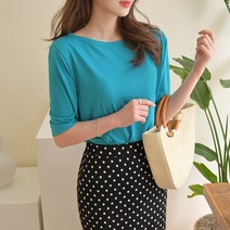데일리앤 로엘리 보트넥 5부 레이온 무지 티셔츠