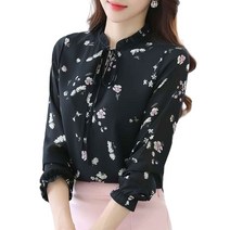 여성 캐주얼 보호 셔츠 꽃 무늬 긴 소매 드로우 스트링 탑 느슨한 블라우스 한국 블라우스