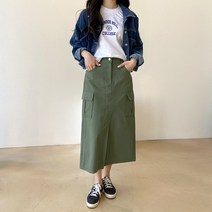 데일리앤 캔들 여성 앞트임 밴딩 건빵 카고 롱 스커트