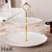케이크 케잌 접시 2단 3단 트레이 마카롱접시 크리스마스 디저트 홈파티 호텔 그릇 플레이트, 로즈2단플레이트화이트(대플레이트+중플레이트)