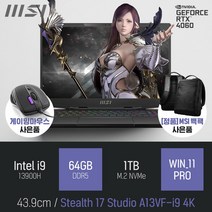 MSI Stealth 17 Studio A13VF-i9 4K [이벤트 한정특가 / 사은품증정], WIN11 Pro, 64GB, 1TB, 코어i9, 블랙