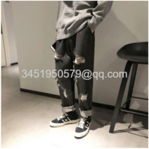 라오농 찢어진 청바지 찢청 연청 블랙진 일자 스트레이트