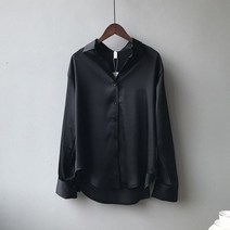 소라색셔츠 가을 패션 버튼 업 새틴 실크 셔츠 빈티지 여성 화이트 레이디 긴 소매