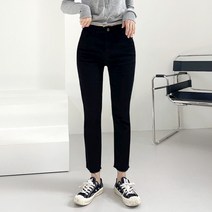 쏘옷 여성용 슬림 기모 일자 블랙 팬츠