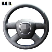 DIY 블랙 핸드 스티치 인공 가죽 자동차 핸들 커버 아우디 A3 8P Sportback A4 B8 A4 B7 A6 C6, [1] Light Blue Thread