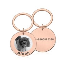 조각 애완견 태그 사진 아지 고양이 개 목걸이 액세서리 이름 맞춤 테인레 틸 ID, Rose Gold_30x30mm