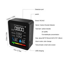 이산화탄소경보기휴대용 CO2 공기질 감지기 지능형 온도 및 습도 센서 HCHO 가스 분석기, 02 Black, 02 Black
