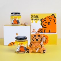 [더도톰] 무직타이거 뚱랑이 꿀 + 허니 디퍼 답례품 160g ( 완포장 + 스티커 ) 돌 돌잔치 어린이집 유치원 생일 소규모 개업 호랑이띠 답례 선물 세트, 1개