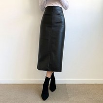 박남매 / 절개 뒷트임 레더 미들 롱 스커트 P000BHSL