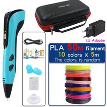 3D펜 필라멘트 디자인 3 인쇄 그림 펜 세트 휴대용 여행 저장 상자 생일 크리스마스 창조적인 선물, 12 EU Bule 50M PLA