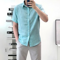 남성용 오버핏 기본 시원한 린넨 셔츠