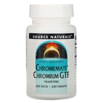 소스네츄럴스 크롬메이트 크로뮴 GTF 200mcg 240정 Source Naturals Chromemate Chromium Yeast Free 240 Tabs, 1팩