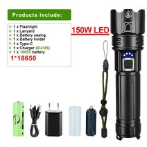 캠핑대여 가장 장거리 150w 강력한 LED 손전등 충전식 토치 라이트 XHP220 고성능 Led 플래시 전술 사냥 랜턴, [04] Package 150WB, [01] Powerful Flashlight