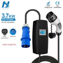 전기차충전기 Khons 단상 휴대용 전기차 충전기 EV CEE 플러그 5m 케이블 IP54 타입 2 16A 32A, 3.7KW 16A 1Phase_2, Type2