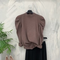 멜로 숄더 퍼프 셔링 반목 니트