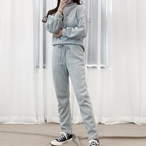 스토리원 여성 2pcs 기모 반폴라 맨투맨 트레이닝 바지 세트 RKWM-SET33
