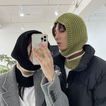 씨티보이 줄무늬 겨울 니트 바라클라바 스키 후드 넥워머 목토시 모자