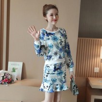 FL245 봄 꽃무늬 플라워 티셔츠 프릴스커트 세트 미디원피스 봄원피스