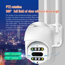 영어 설명서 FHD 1080P 옥외 IP 카메라 CCTV 360 구름대 10X 줌 와이파이 카메라 보안 모니터링 IP 카메라 외부, 카메라 및 128G 카드, 미국 플러그