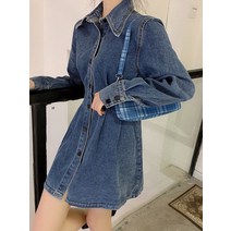 FANSYLI 2022봄 캐주얼 와이드 데님 롱 원피스 여성 긴팔 미디 셔츠 원피스 816호 2F