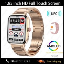 2022 블루투스 통화 스마트 워치 남성 nfc 시계 1.85quothd 풀 터치 방수, 스틸 벨트 골드