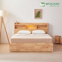 우아미 가구 모노 우디 LED 원목 수납침대 Q 55T 매트리스, FO5165_내추럴