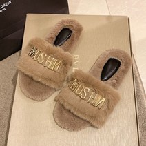 gcs보드 단열재 결로방지 가을 겨울 겉옷을위한 여성용 모피 슬리퍼 2023 부드러운 밑창 미끄럼 방지 요정, 39, 카키색 옷감