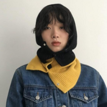 5 Color 겨울 여성 투버튼 니트 후드 넥워머 바라클라바 모자, 블랙