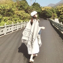 스카프 가을 전통 망토 몽골 문양 롱 그레이트 노스 웨스트 여행 착용 민족 스타일 두꺼운 케이프 Yunnan Tibet Qinghai Chaka Salt Lake 초원