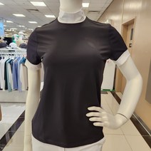[슈페리어] 펀칭 소재믹스 배색 반넥 반팔 티셔츠 L0C1214 인천논현, 95, 블랙