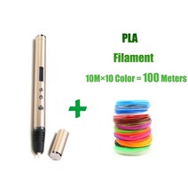 3D 펜 RP900A DIY 3D 인쇄 드로잉펜, 골드-PLA 필라민트 10M x 10컬러