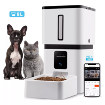 카메라가 달린 애완동물 스마트 먹이기 8L 스마트 5G WIFI 개 먹이기 고양이 먹이기 1080P 고화질 야시경 양방향 오디오 앱 제어, White