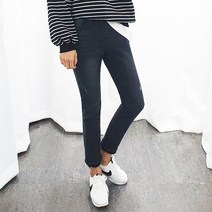 더탑 여성용 여자기모바지 일자 청바지 흑청바지