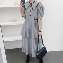 앙뜨몰 아나운서 시밀러룩 예복 하객룩 휴양지원피스 빅사이즈 드레스 그레이/베이지색상