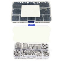 580 PC 스테인레스 스틸 플랫 와셔 세트 9 크기 및 600pcs 블랙 나일론 고무 플랫 와셔 구색 키트, 하나, 실버 & 블랙