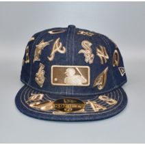 MLB Team Logo Patches All Over 뉴에라 59FIFTY 남성 Fitted 캡 모자 - Size 7 1/8