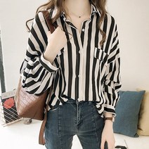 쉬블림로브 퍼프 소매 카라 스트라이프 블라우스 셔츠_프로마쥬 0821