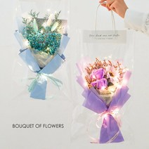 인조 축하선물 해바라기LED전구 모음 쇼핑백포함 장미 안개꽃 빛나는 카네이션 LED꽃다발 입학 조화꽃, NO06카네이션 핑크