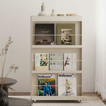 잡지꽂이 책 이동식 매장용 인테리어, (크림 )L60cm W30cm H100cm