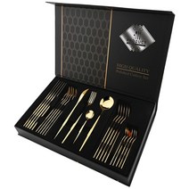 소형 금고 비상금 보관 24pcs 골드 식탁 세트 스테인레스 스틸 칼 붙이 세트 거울은, 금과 상자