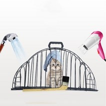 강아지 고양이 드라이룸 대형견 WooBong 안티 그랩 고양이 세척 목욕 금속 케이지 2 도어 경량 샤워 드라이, 한개옵션0