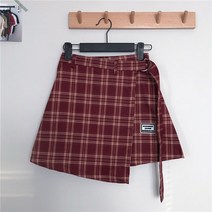 Ogfaour 여름 언밸런스 하이웨이스트 체크 A라인 스커트 O30462