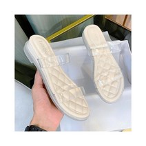 와이케이하우스 크로스 보더 슬로프 힐 슬리퍼 여성 2021 여름 신작 투명 아우터 샌들 다이아몬드 패턴 라텍스 내마모성 쇠고기 힘줄 바닥 신발_69694